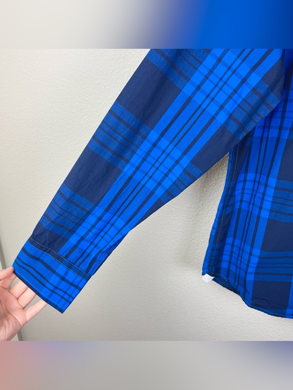 Staple Pigeon Men's Large Blue Plaid Long Sleeve Button Down Collared Shirt - Picture 8 of 16